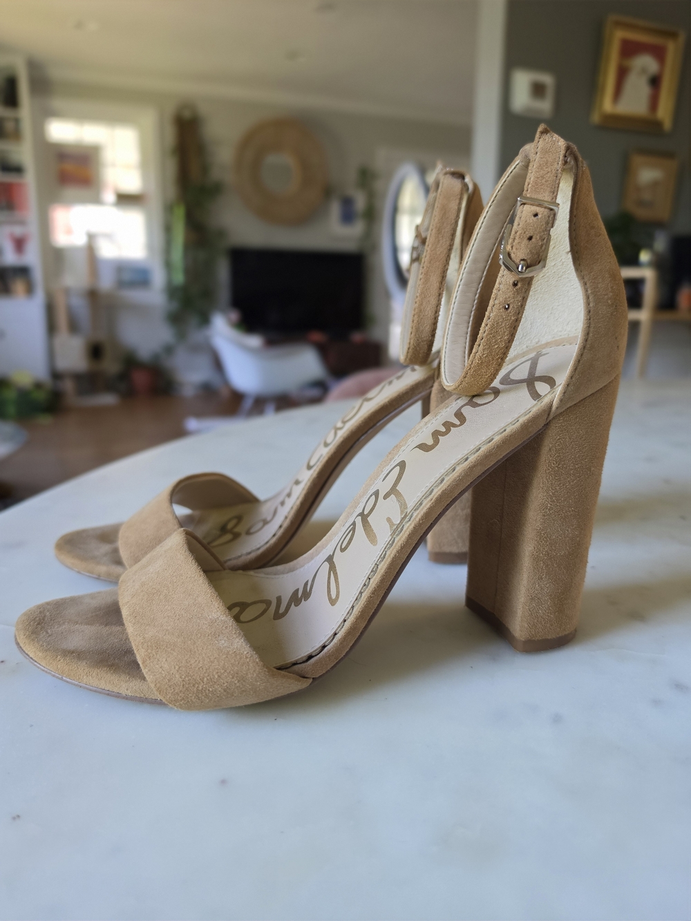 Sam Edelman Tan Suede Block Heel Sandals Size 7.5